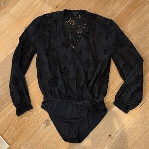 All Saints Black floral Lace Long Sleeve Bodysuit size 4